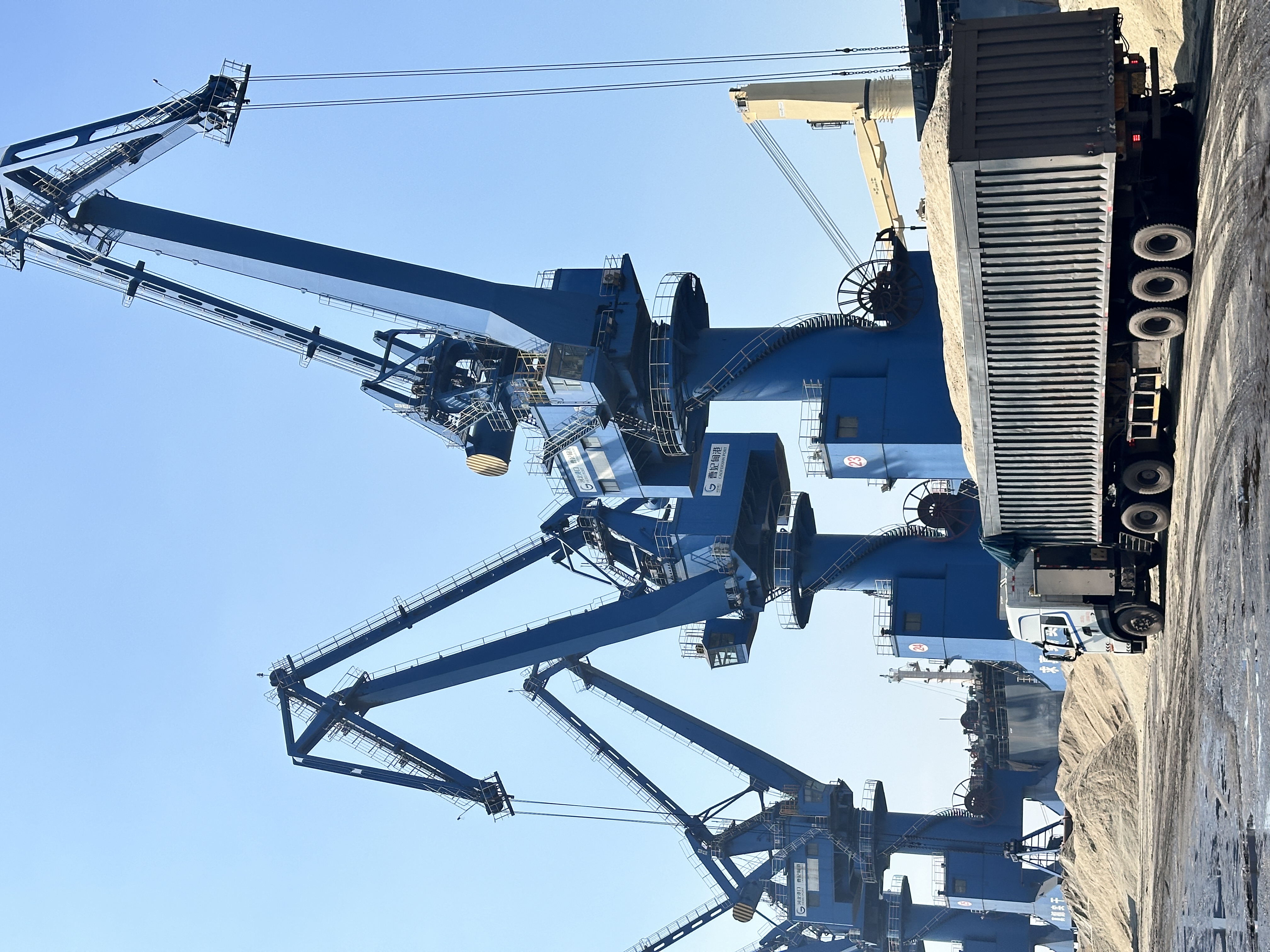 Multi-modal logistics corridor with port, rail, and dry bulk vessel connections across the Red Sea region