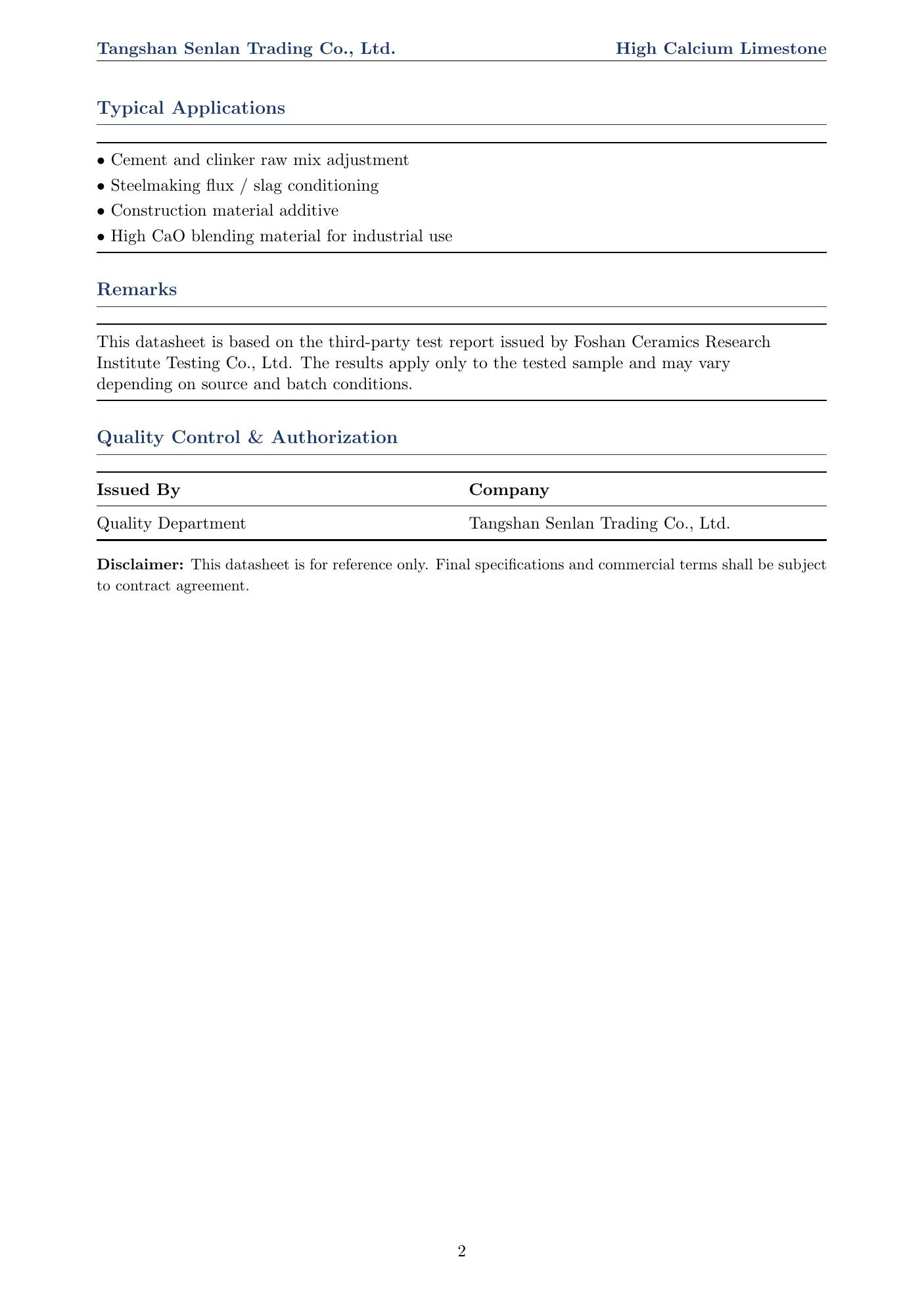 High calcium limestone TDS page 2
